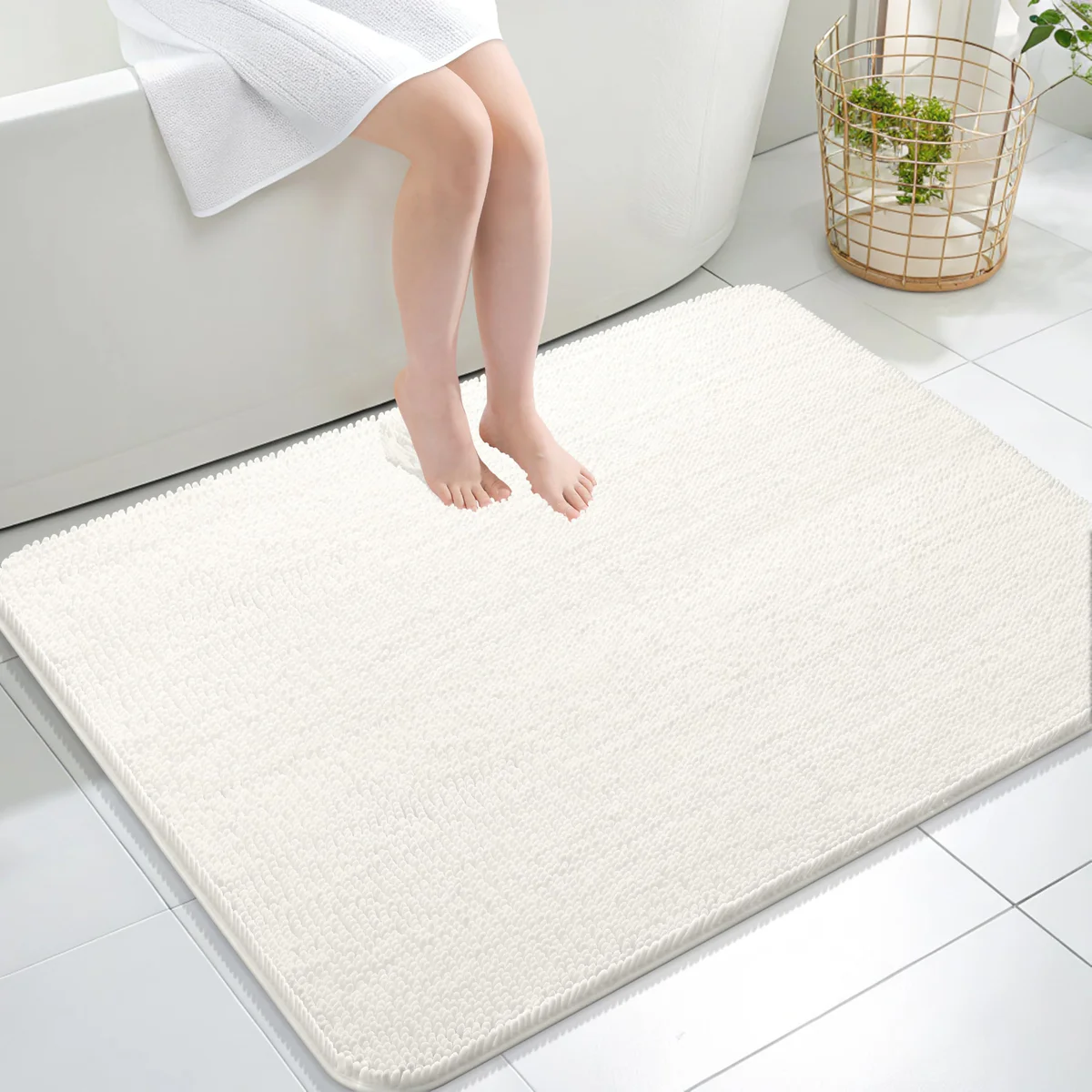 OLANLY Chenille Absorbent Bath Rug Mat