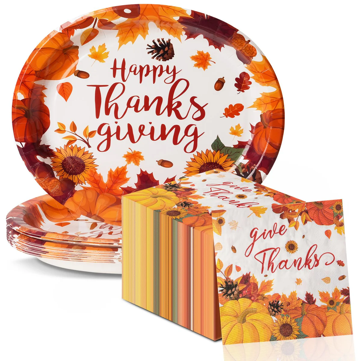 KTCNMER Thanksgiving Paper Plates and Napkins Set