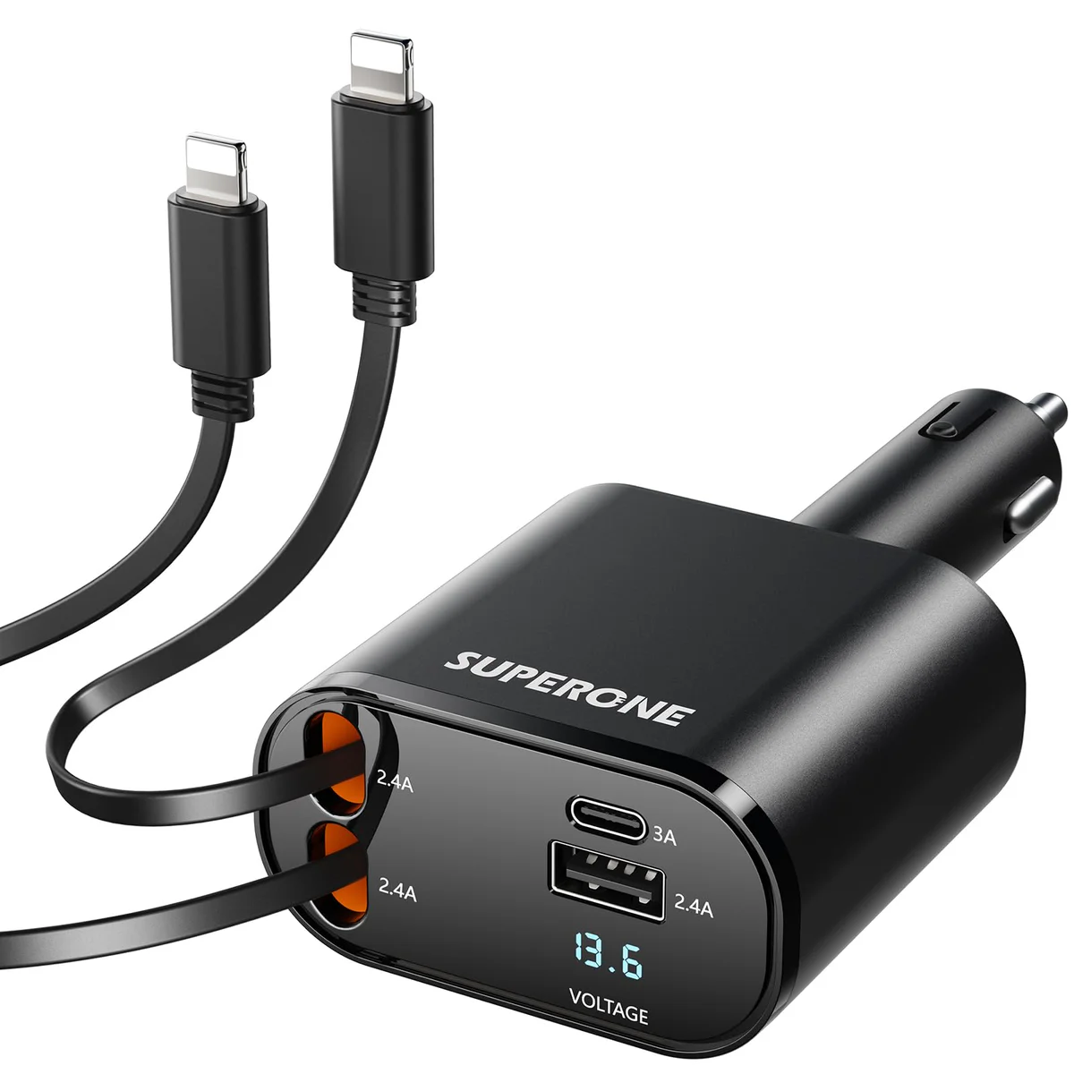 SUPERONE  Car Charger with Retractable Apple Cords