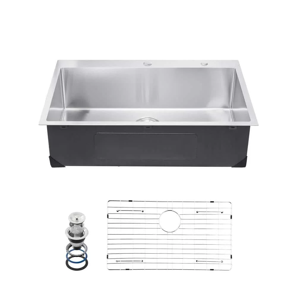 Kitchen Sink Workstation 304 Stainless Steel Top Mount Sinks, Drop-In Single Bowl Farmhouse Basin