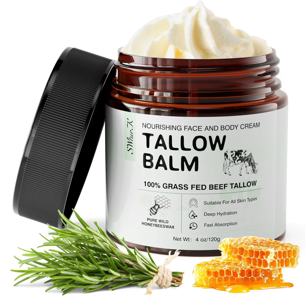 SWturK Tallow Balm Face & Body Cream - 100% Grass Fed Beef Tallow