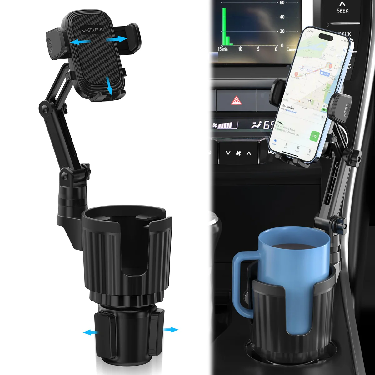 SAGRUILA Car Cup Phone Holder Mount