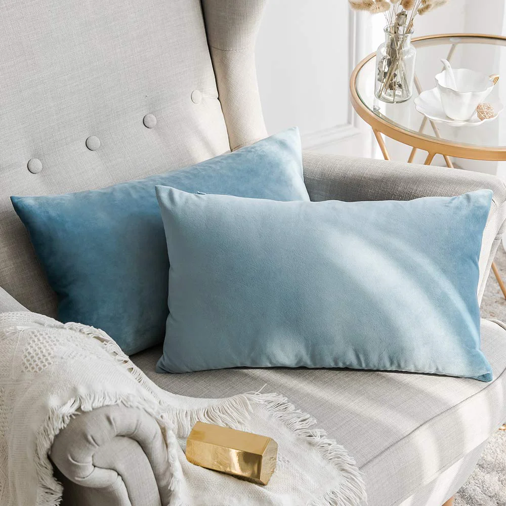MIULEE Pack of 2, Velvet Soft Solid Decorative Square Throw Pillow Covers Set Cushion Case for Spring Sofa Bedroom Car 12x20 Inch 30x50 Cm 12x20 Inch (Pack of 2) Light Blue