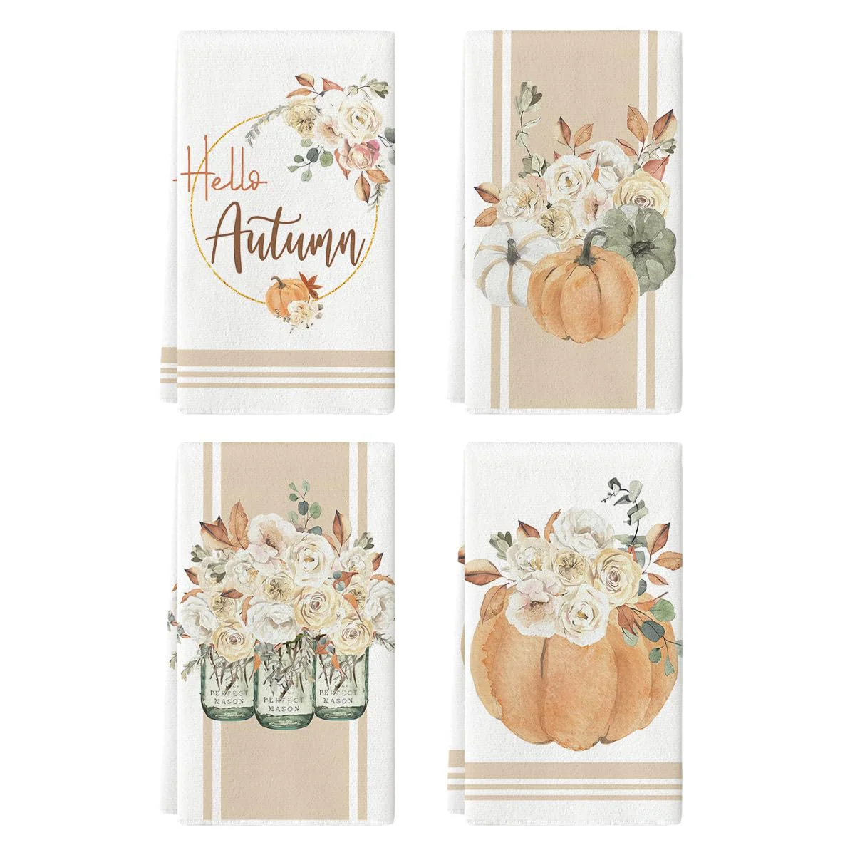 Artoid Mode Fall Pumpkin Flower Kitchen Towels Set