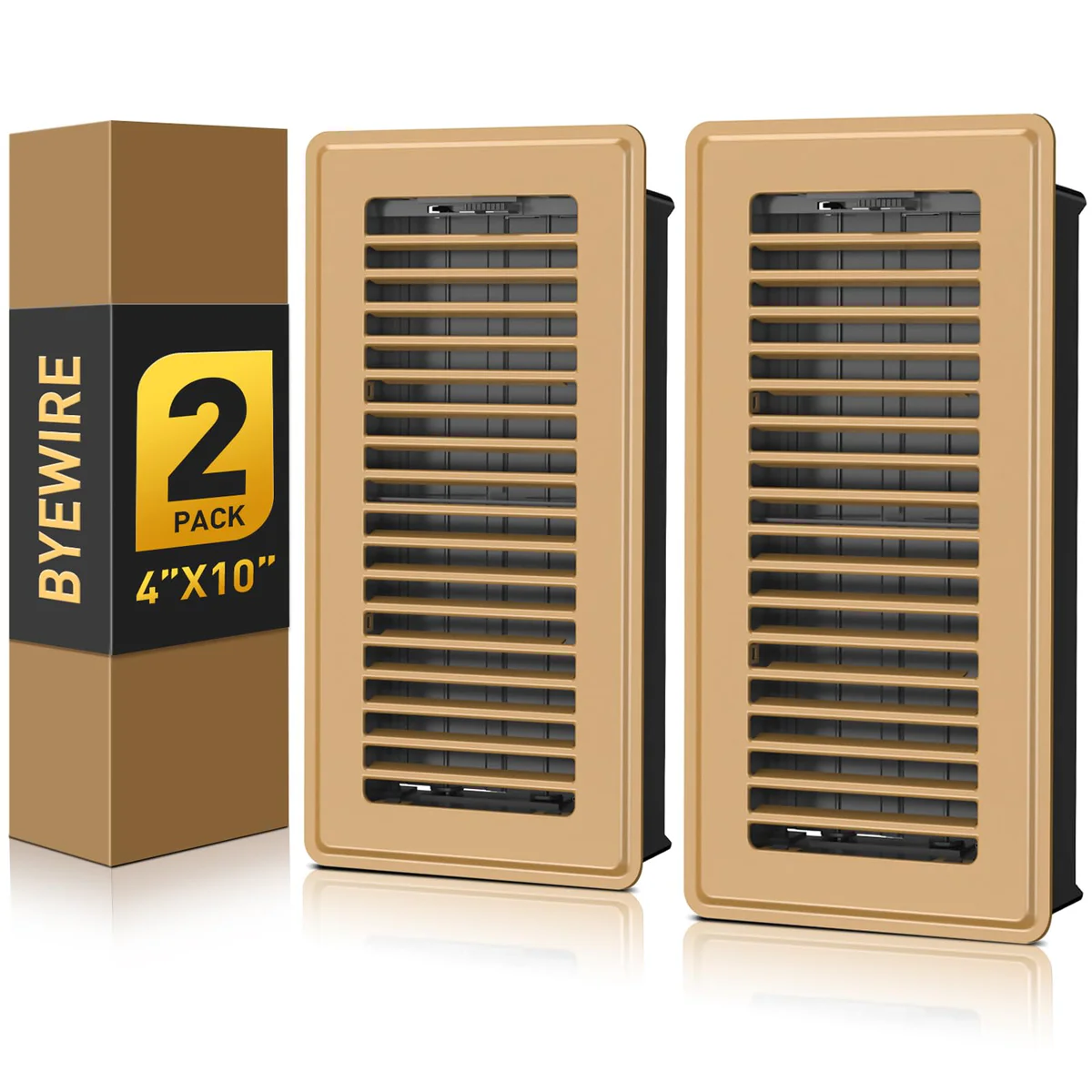 BYEWIRE 4x10 Adjustable Steel Floor Register Vent Cover - 2 Pack