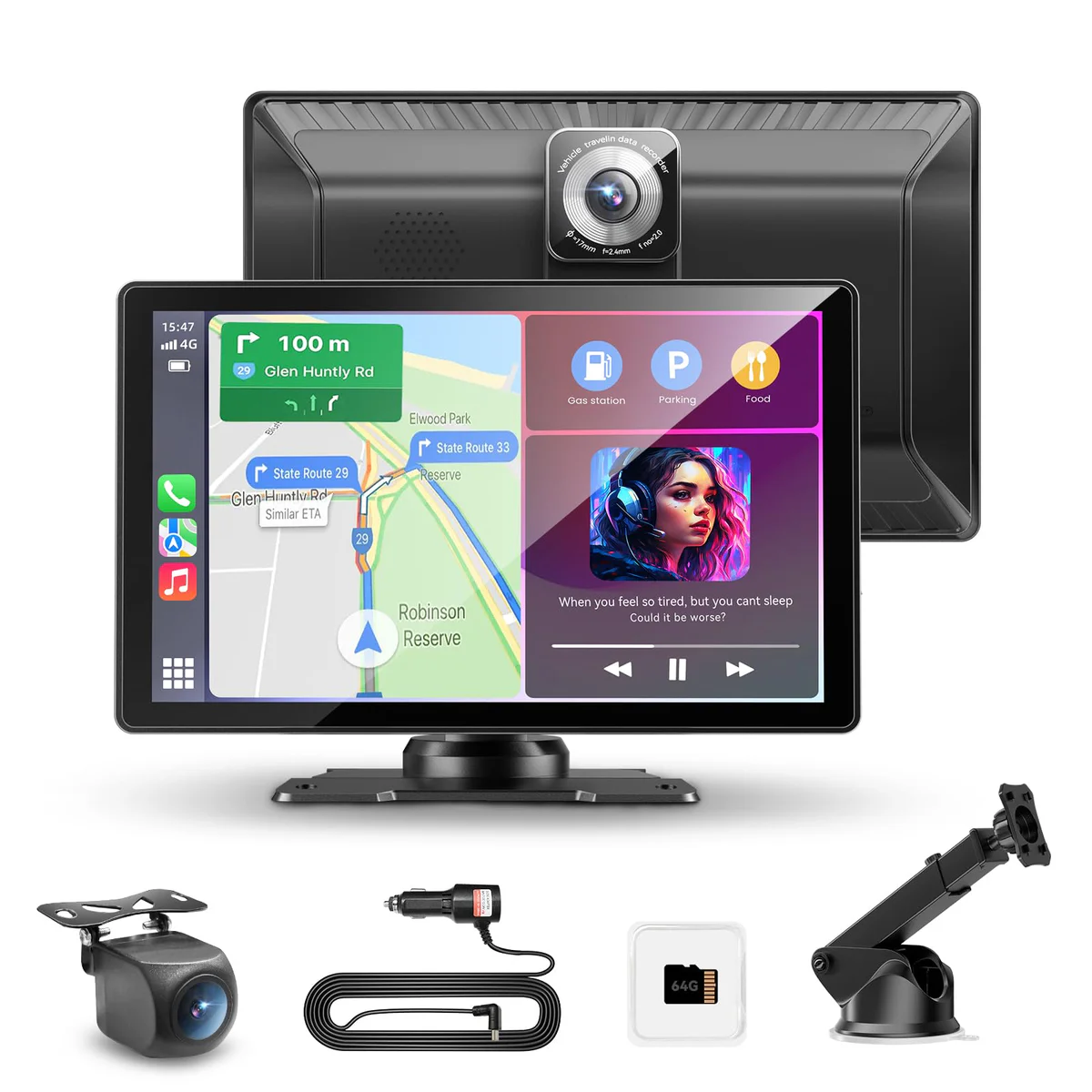 Carpeer Wireless Carplay Car Stereo with Dash & Backup Camera