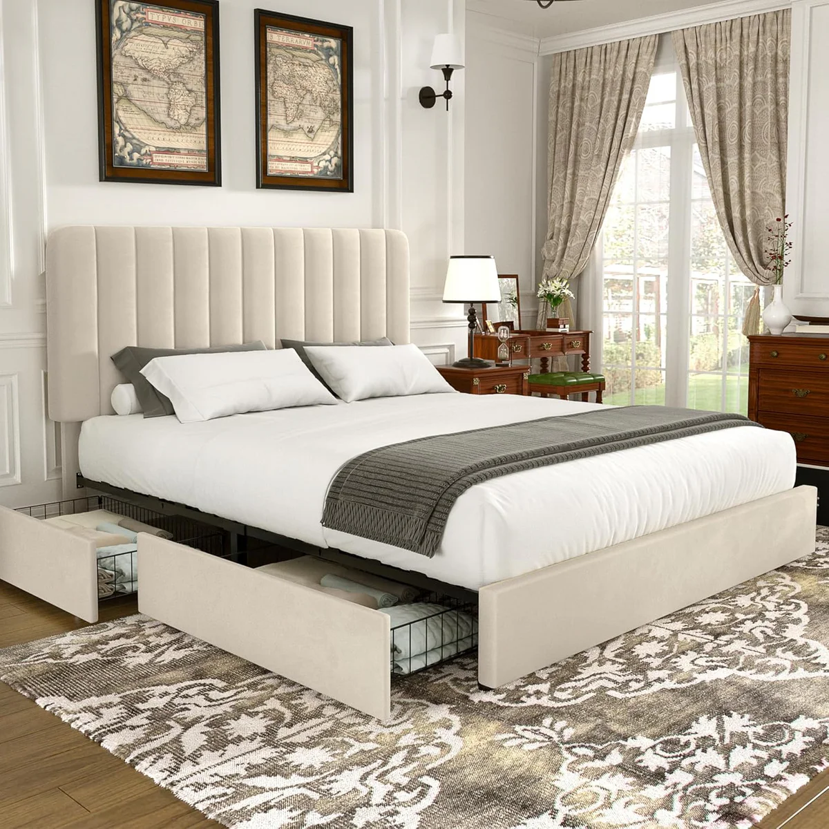 VECELO Velvet Upholstered Platform Bed 