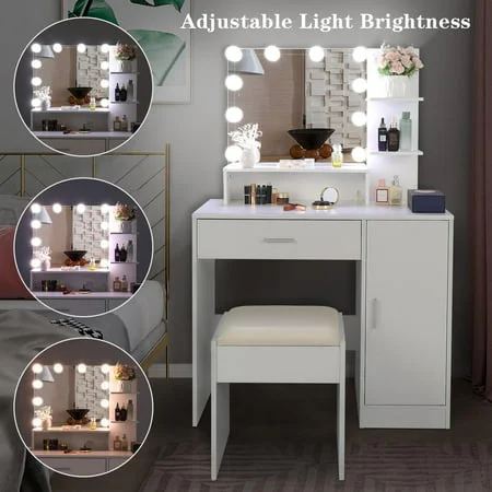 Ktaxon Vanity Set with Lighted Mirror & Stool