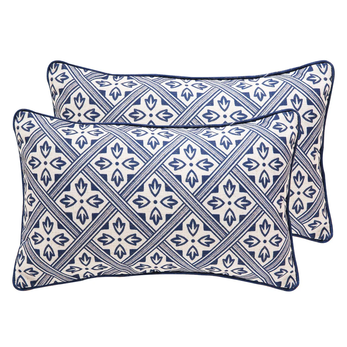 patdrea Chinoiserie Blue Floral Lumbar Pillow Cover Set