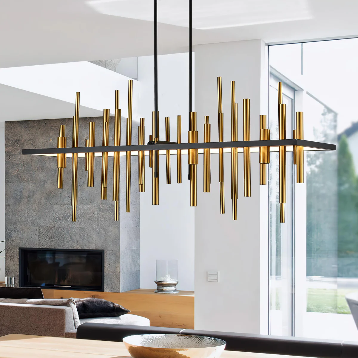 TACDANDM Modern Rectangular Black Gold Chandelier