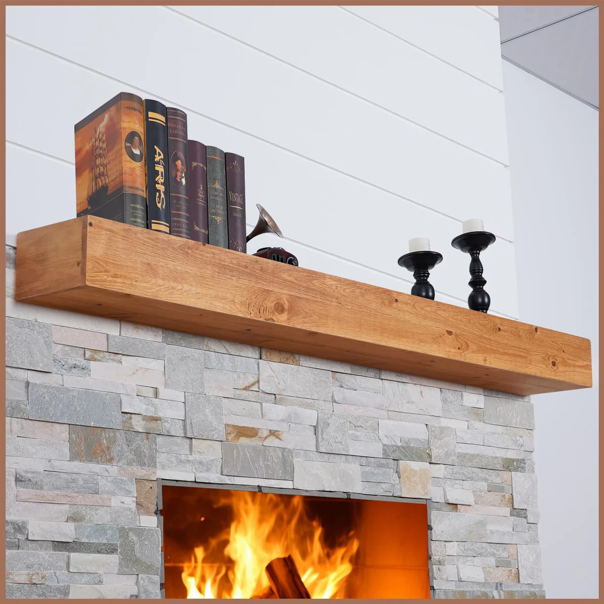 G GOOD GAIN Rustic Fireplace Mantel Shelf