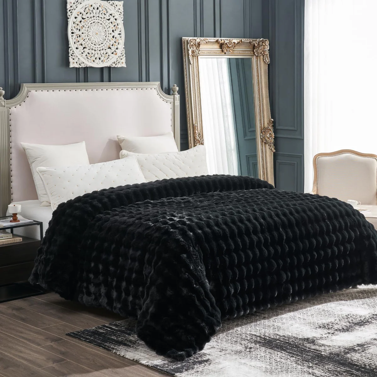 Cozy Bliss Faux Fur Plush Bubble Throw Blanket - King Size