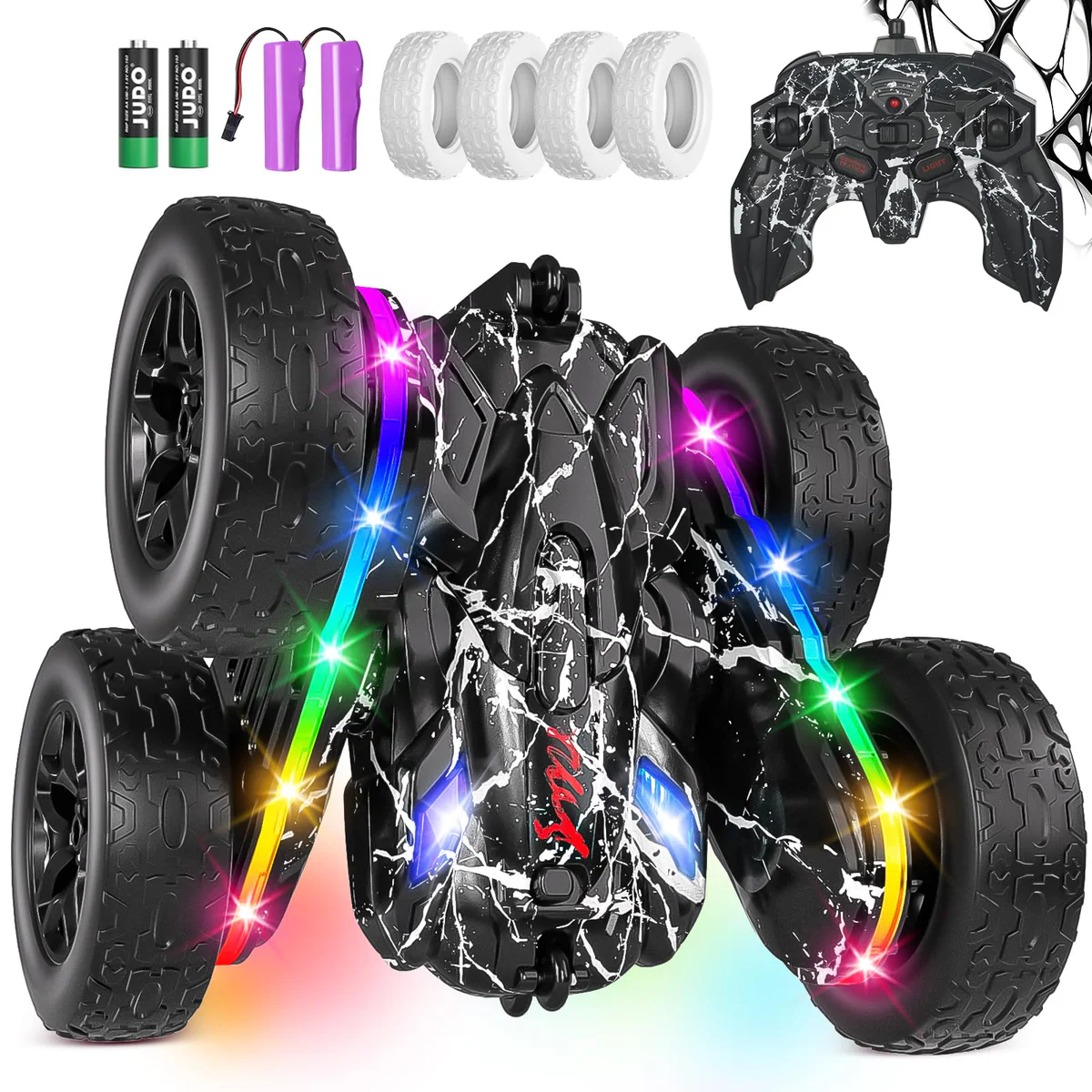 Terucle RC Stunt Car with Lights, 360° Rotating Action
