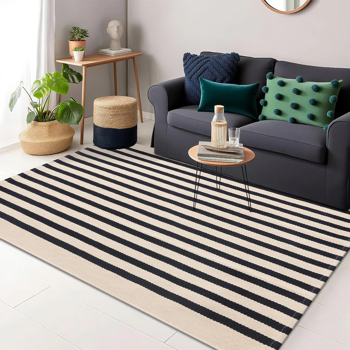 OLANLY Striped Cotton Rug