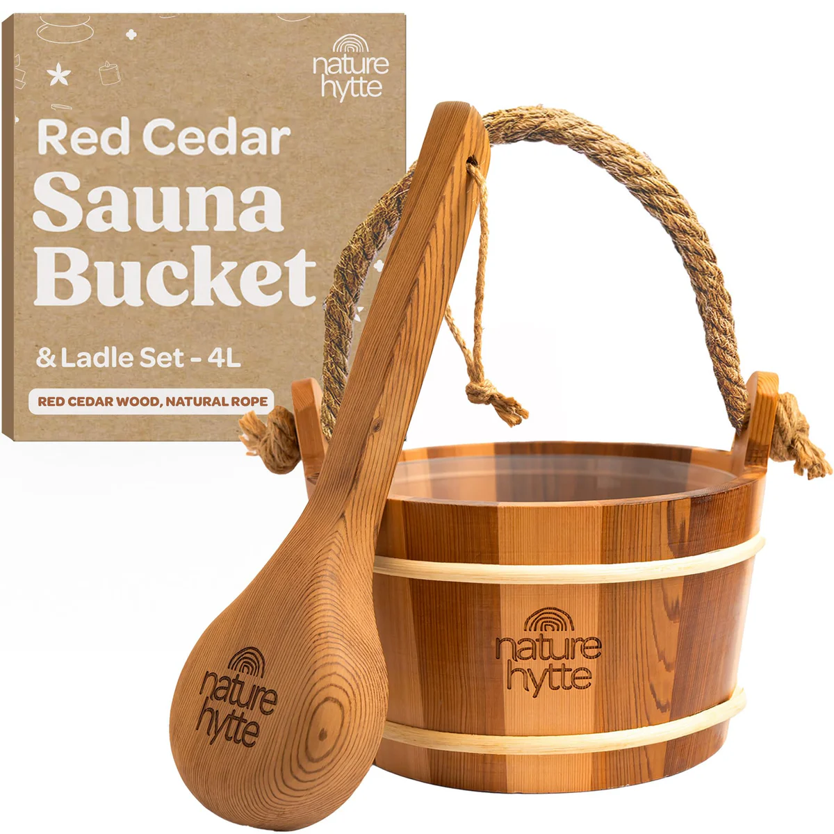 Nature Hytte Red Cedar Sauna Bucket and Ladle Set - 4L