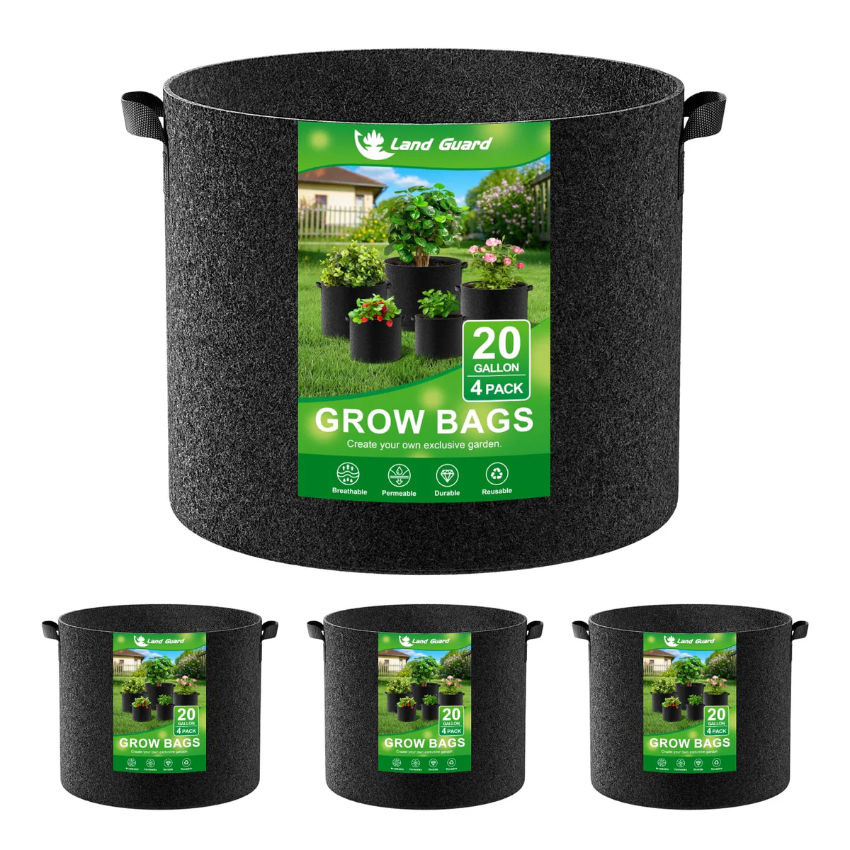 Land Guard 4-Pack Fabric Grow Bags 