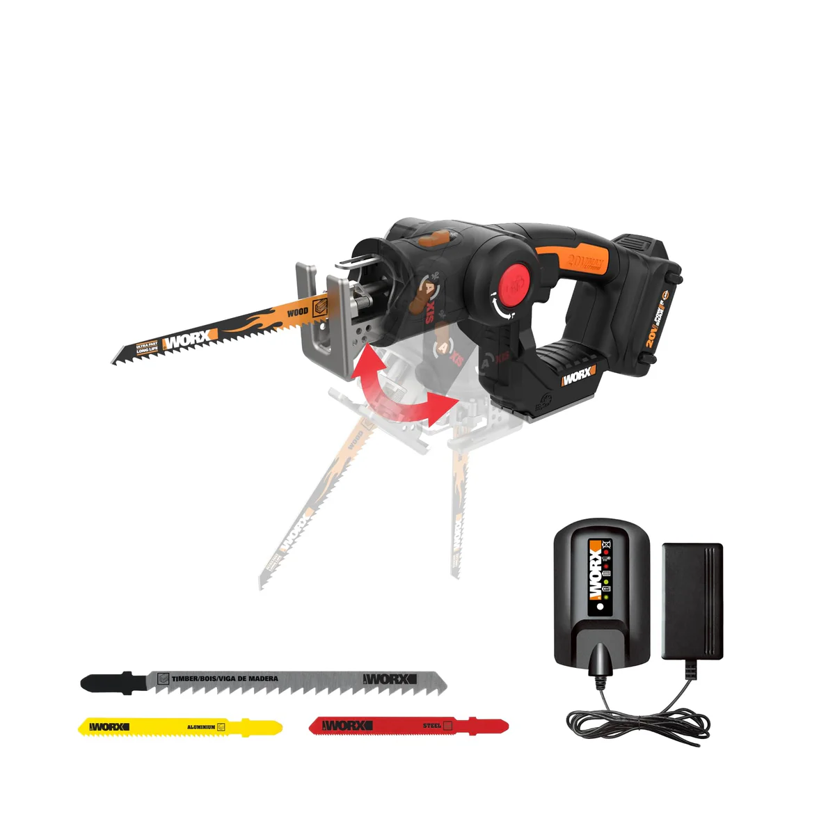 Worx 20V AXIS 2-in-1 Cordless Jigsaw & Reciprocating Saw Kit
