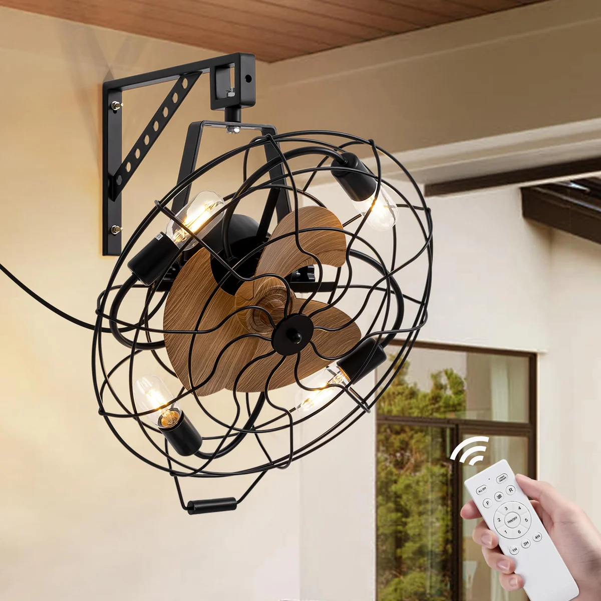 CROSSIO Wall Mount Fan with Remote and Lights
