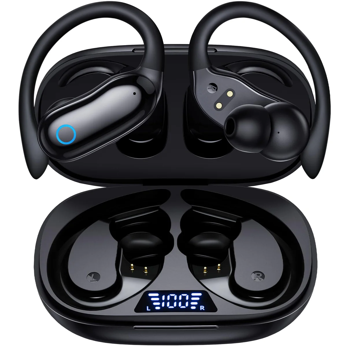 GNMN Wireless Earbuds with Earhooks, 96hrs Playback, IPX7 Waterproof