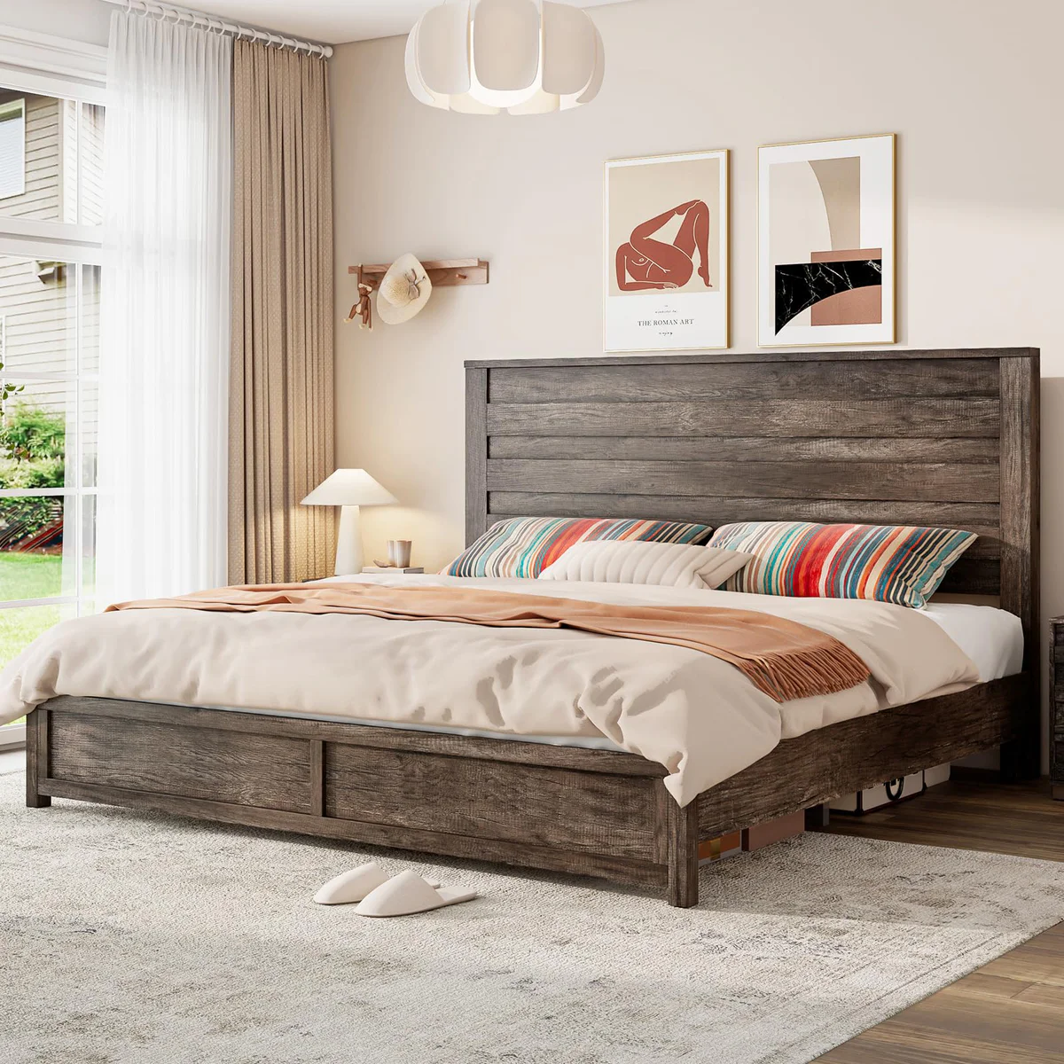 LUXOAK Platform Bed with Tall Headboard