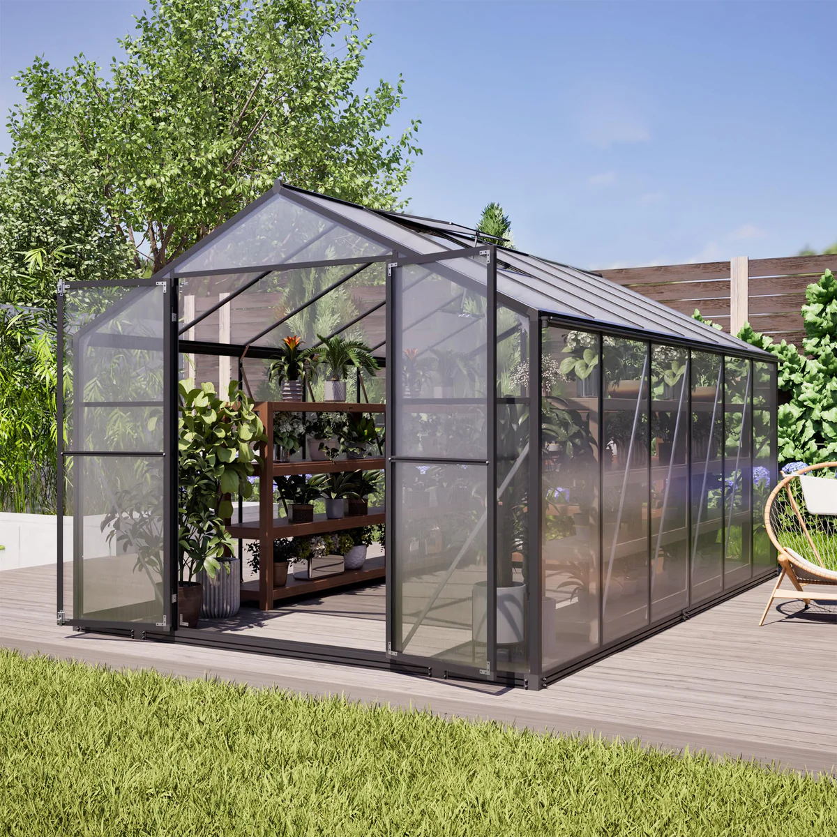 LINKHOO Polycarbonate Greenhouse with Double Door