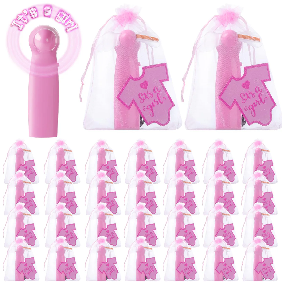 Glooglitter Mini Gender Reveal LED Handheld Fans Party Favors