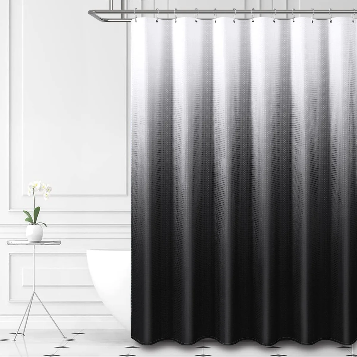 Dynamene Black Ombre Waffle Weave Shower Curtain