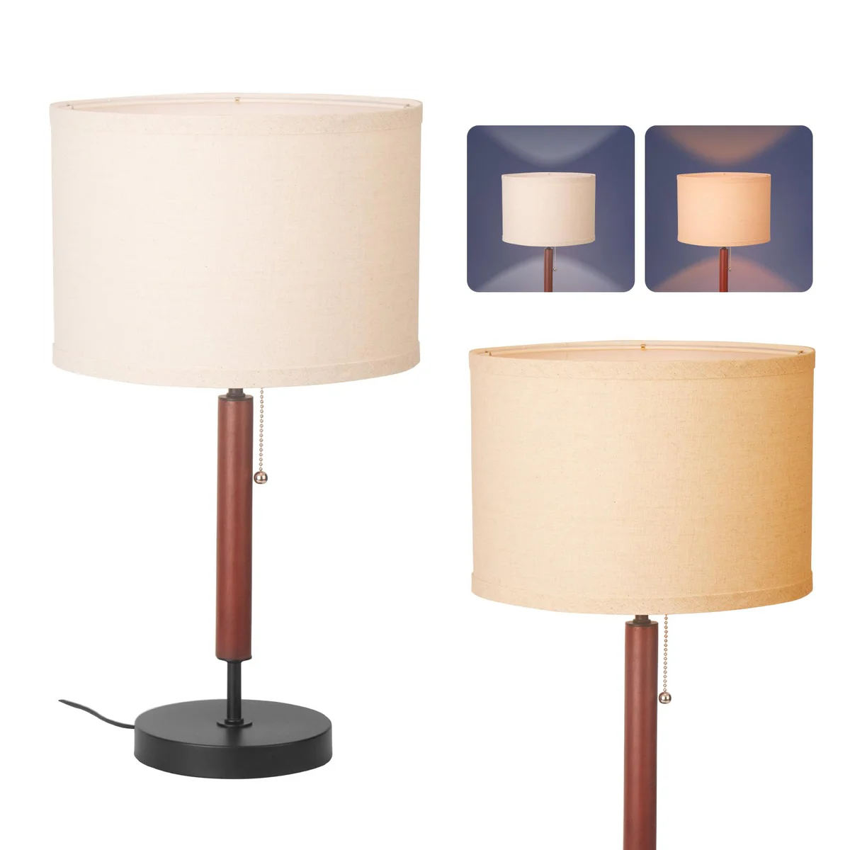 lianheng Table Lamp with Pull Chain and Linen Shade