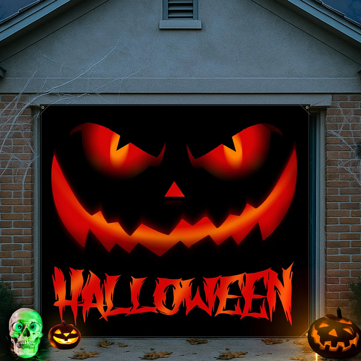 SNILOAW Halloween Garage Door Cover Pumpkin Banner Backdrop