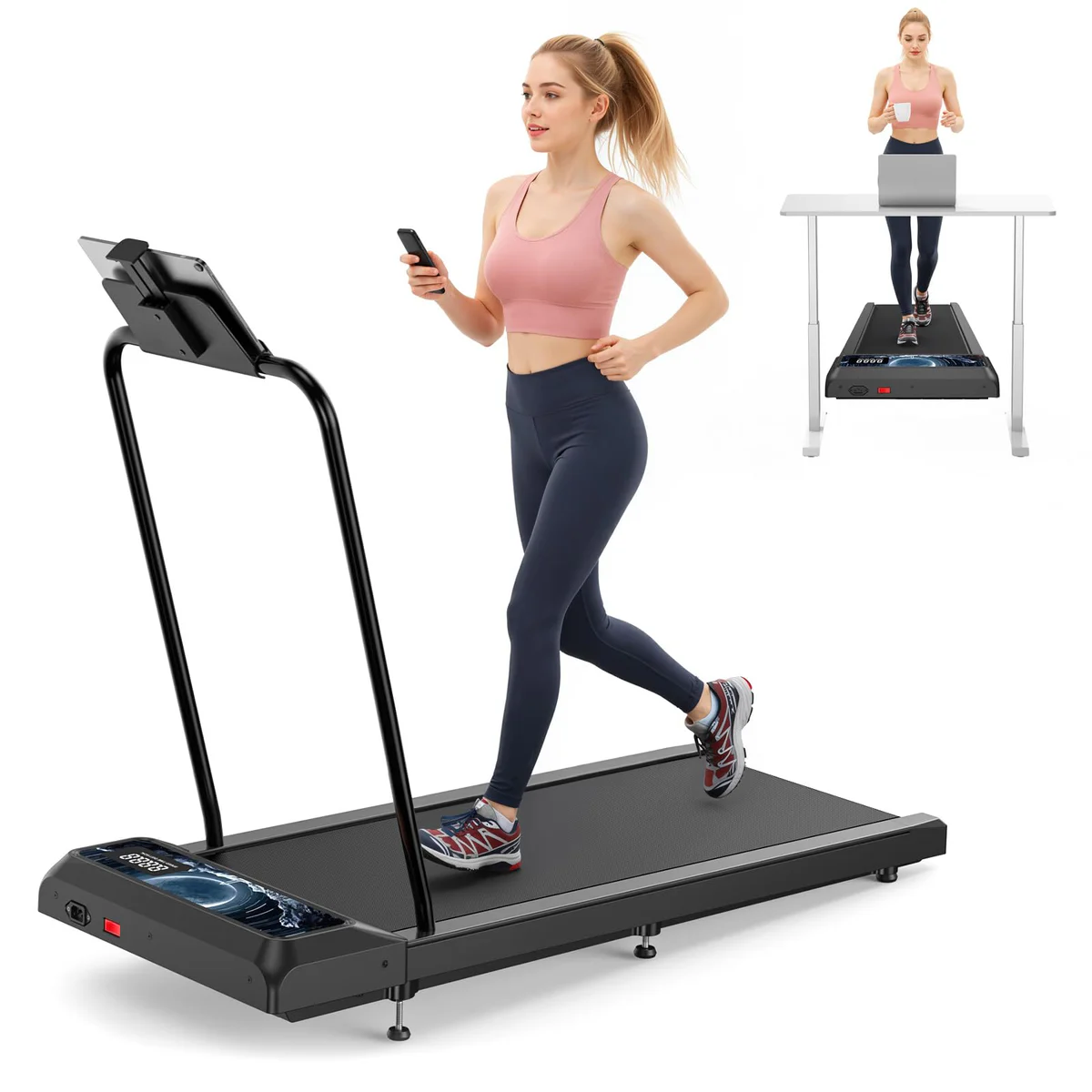 XVCAS Under Desk Treadmill Foldable Walking Pad with Handlebar