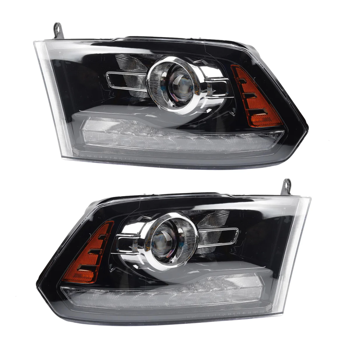 Dasbecan OE Projector Halogen Headlights w/LED Signal DRL Compatible With Dodge Ram 1500 2500 3500 2013-2018 Black Housing Amber Reflector w/Bulbs 1Pair Black 1 Pair