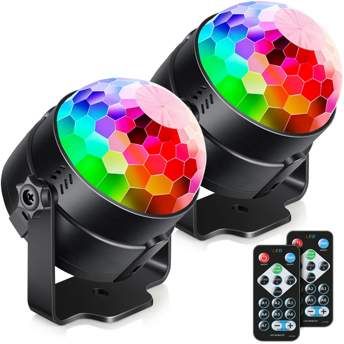 [2-Pack] Sound Activated Party Lights with Remote Control Dj Lighting, RGB Disco Ball Light, Strobe 