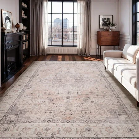 VUNATE 8x10 Rugs for Living Room Washable Rugs Floral Vintage Area Rug Boho Indoor Carpet Soft Rugs for Bedroom Office Dining Room Kitchen Accent Rug Contemporary Home Decor Pink