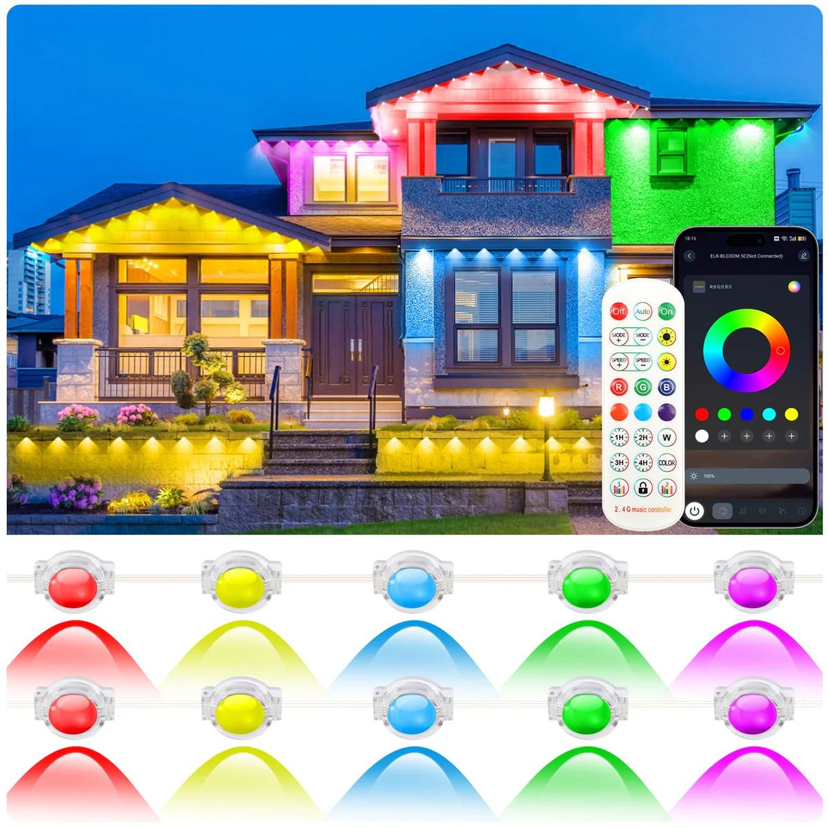 Grestar RGB LED Eave String Lights