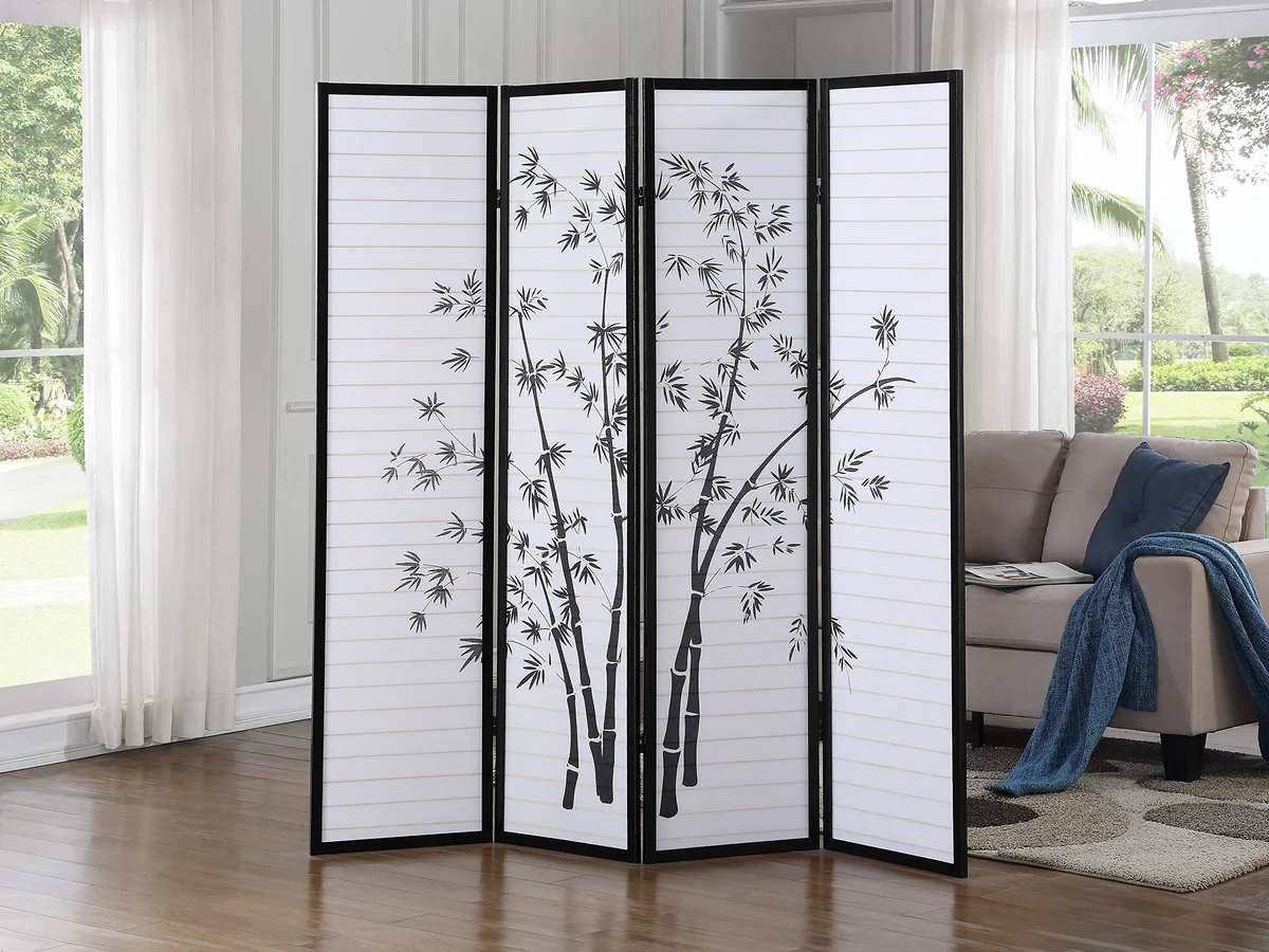 Roundhill 4-Panel Bamboo Print Room Divider