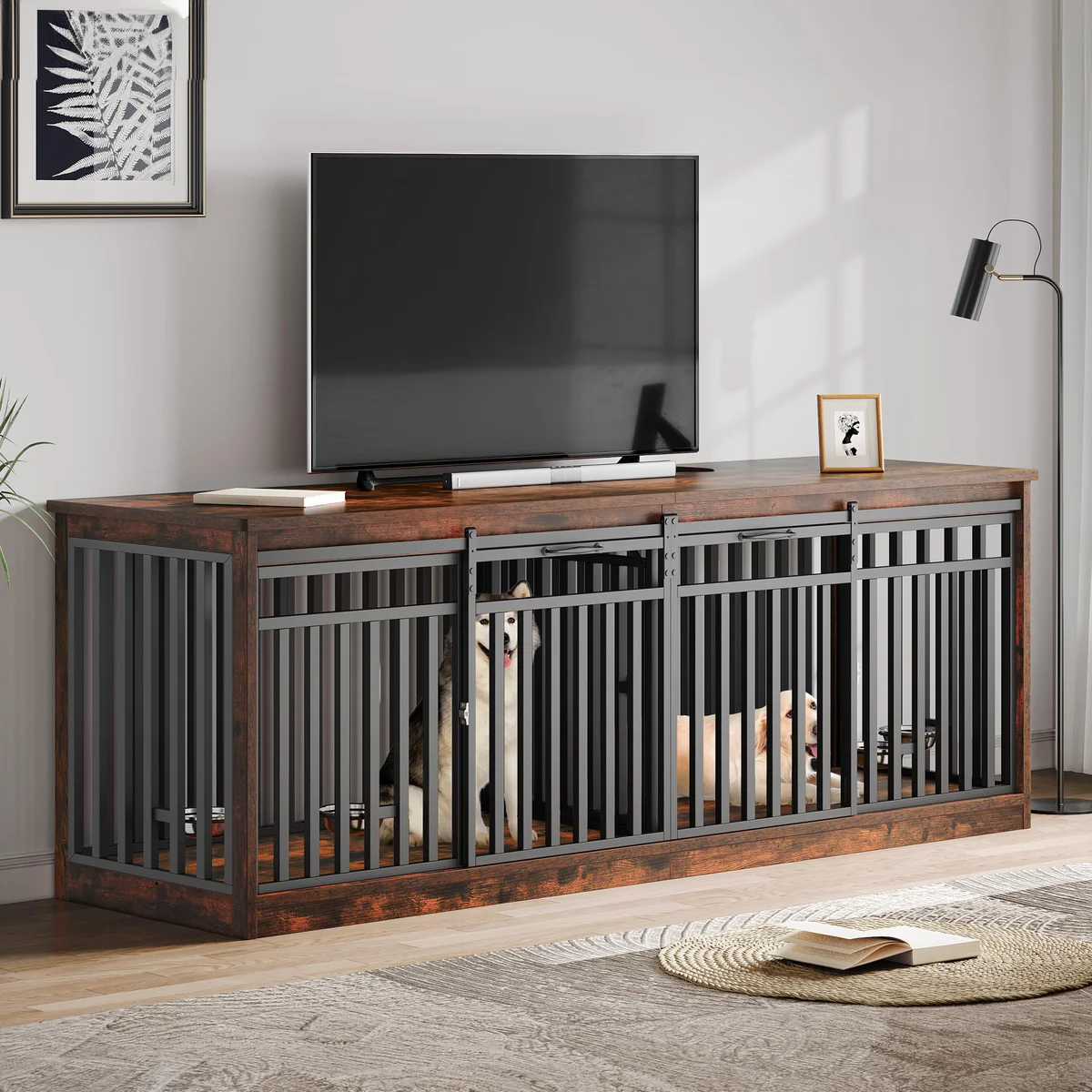 DWVO Double Dog Crate Furniture TV Stand