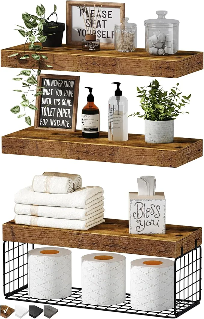 QEEIG Rustic Wood Wall Shelf Floating Shelves