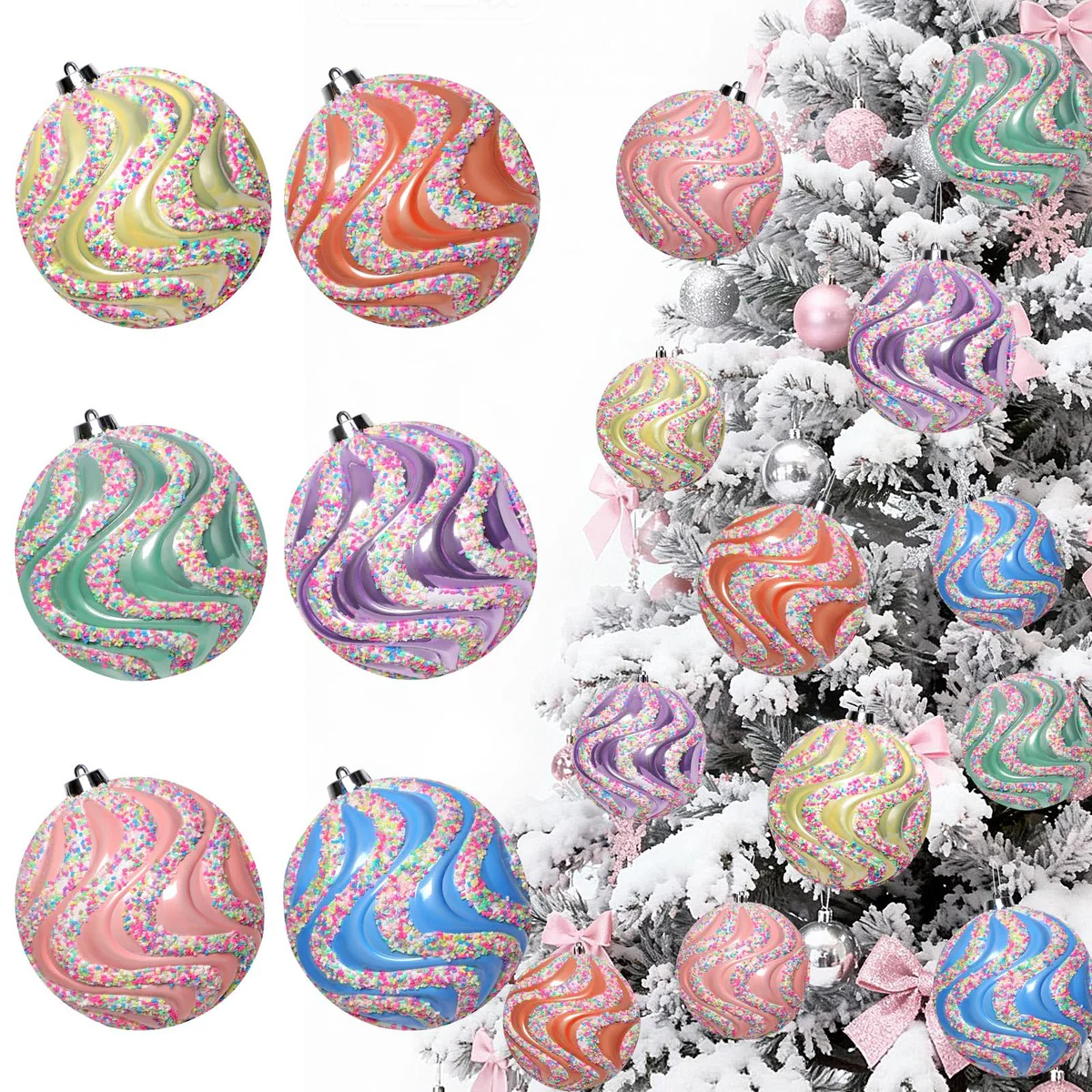 Lanpn Pastel Christmas Tree Ornaments, 6PCS