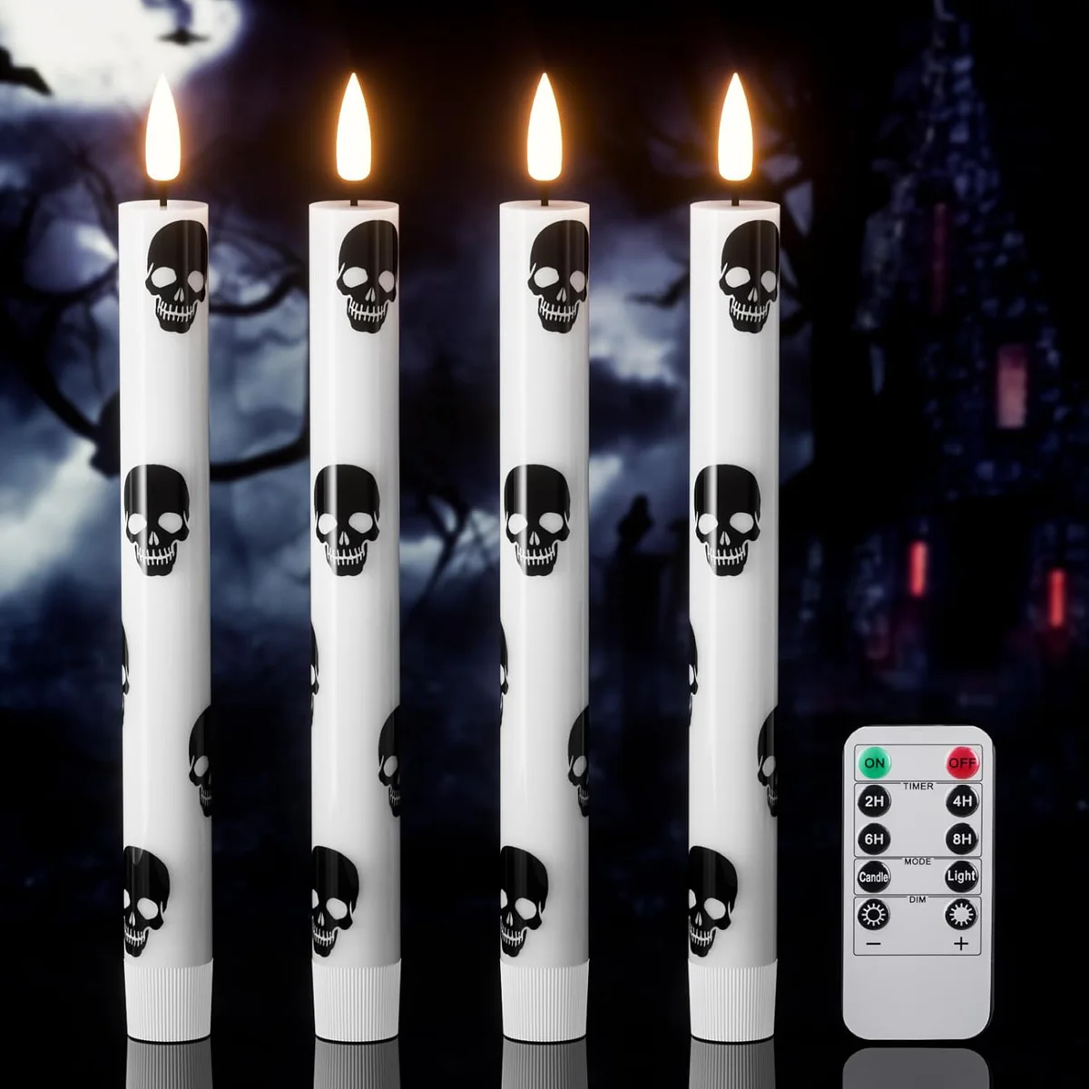 Skull Flameless Taper Candles with Remote