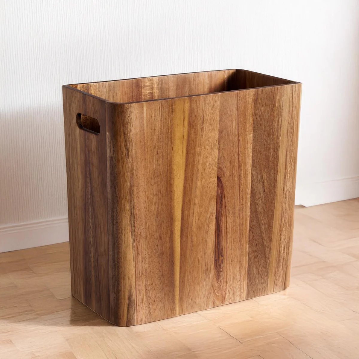 LiTY Acacia Wood Waste Basket with Handles