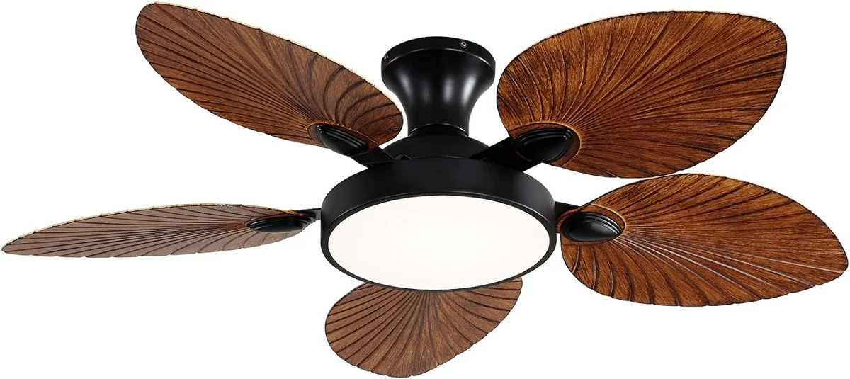 Tropical Palm Leaf Ceiling Fan with Light & Remote