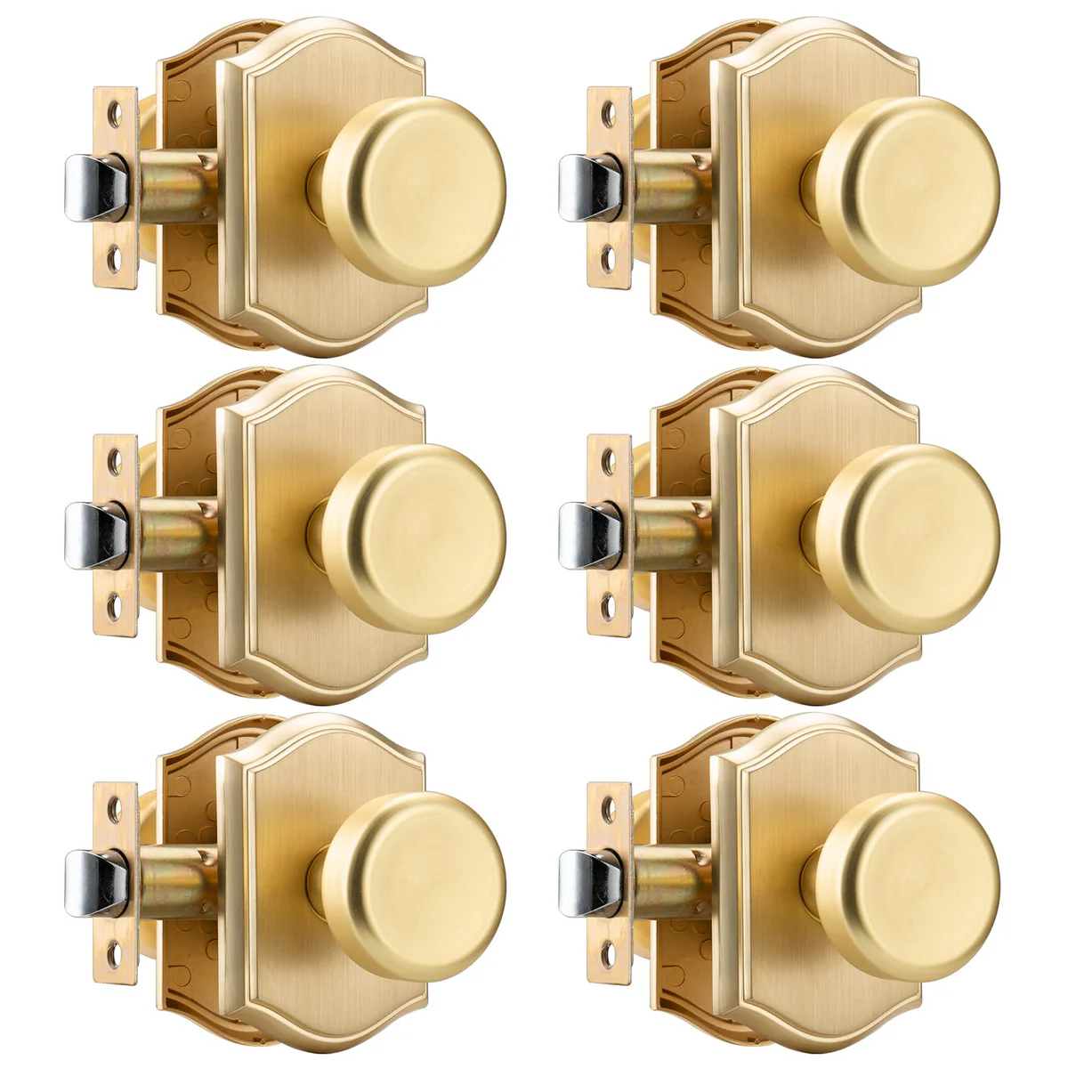 STARPY 6 Pack Satin Brass Interior Door Knobs Passage Hall Closet