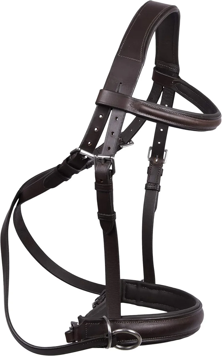 Hulara English Leather Bitless Horse Bridle Headstall with Reins