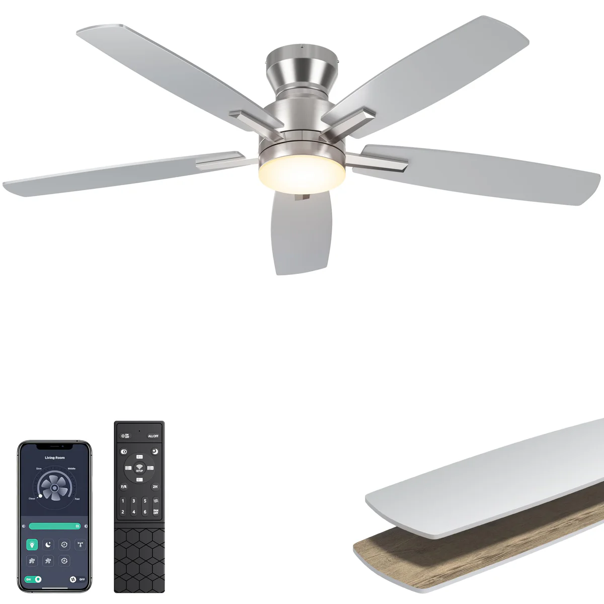 Ohniyou 52-Inch Ceiling Fan with Light and Remote Control