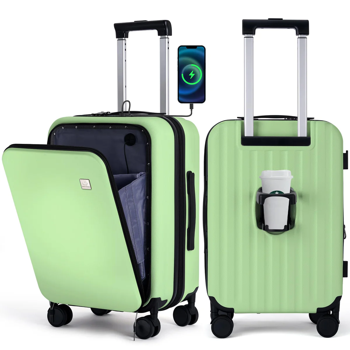 BISON DENIM Carry-On Luggage Hardside Spinner with Front Pocket