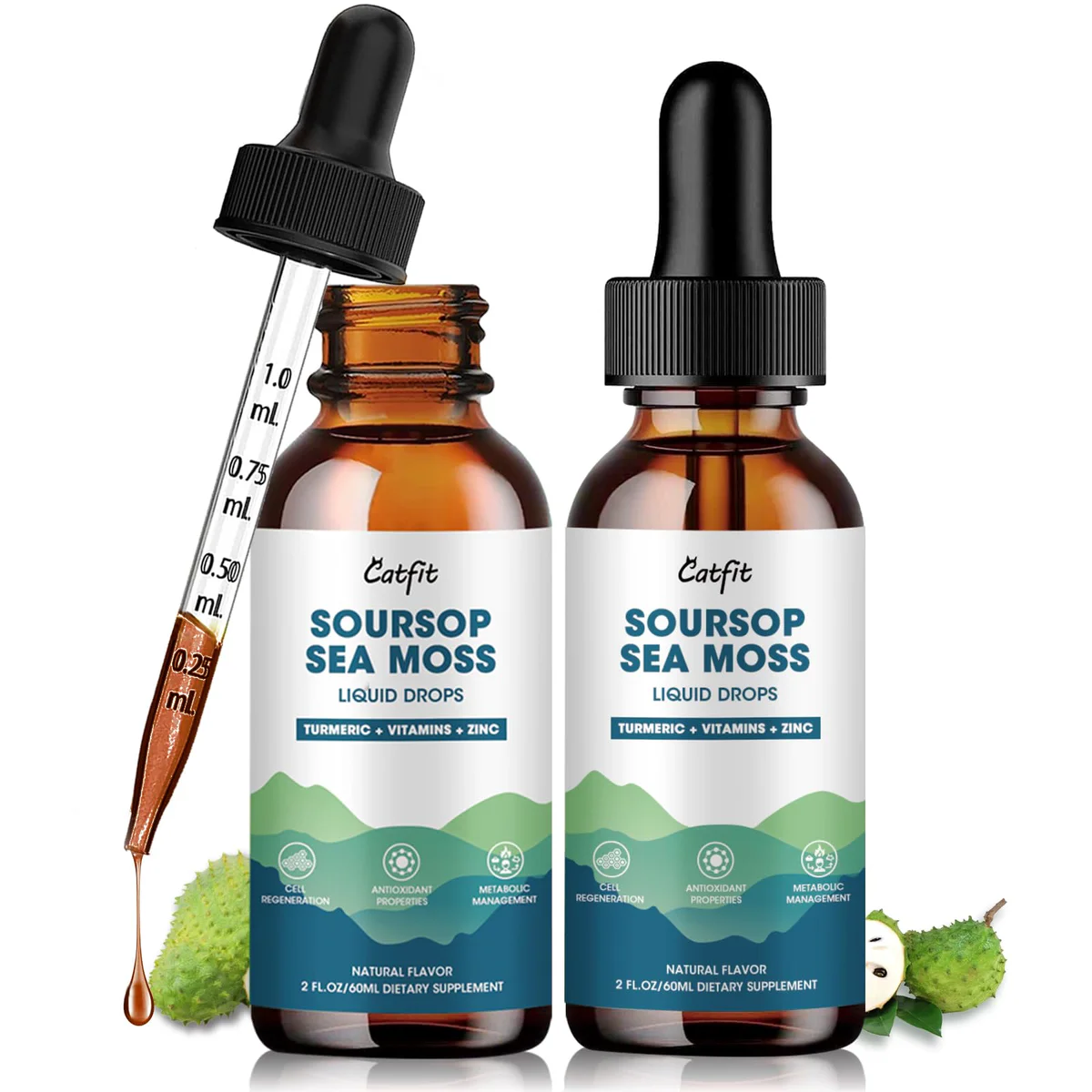 Catfit Soursop Sea Moss Liquid Drops with Turmeric, Vitamins & Zinc
