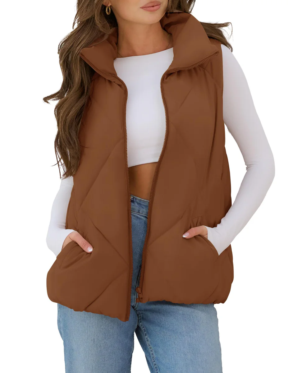 MEROKEETY Women's Puffer Vest Quilted Sleeveless Jacket with Pockets