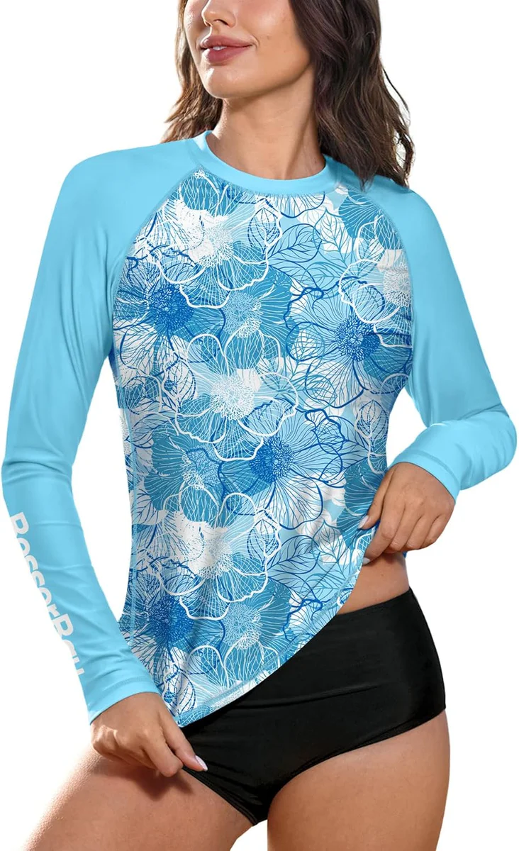 BesserBay Women's Floral UV Sun Protection Rashguard Swim Shirt