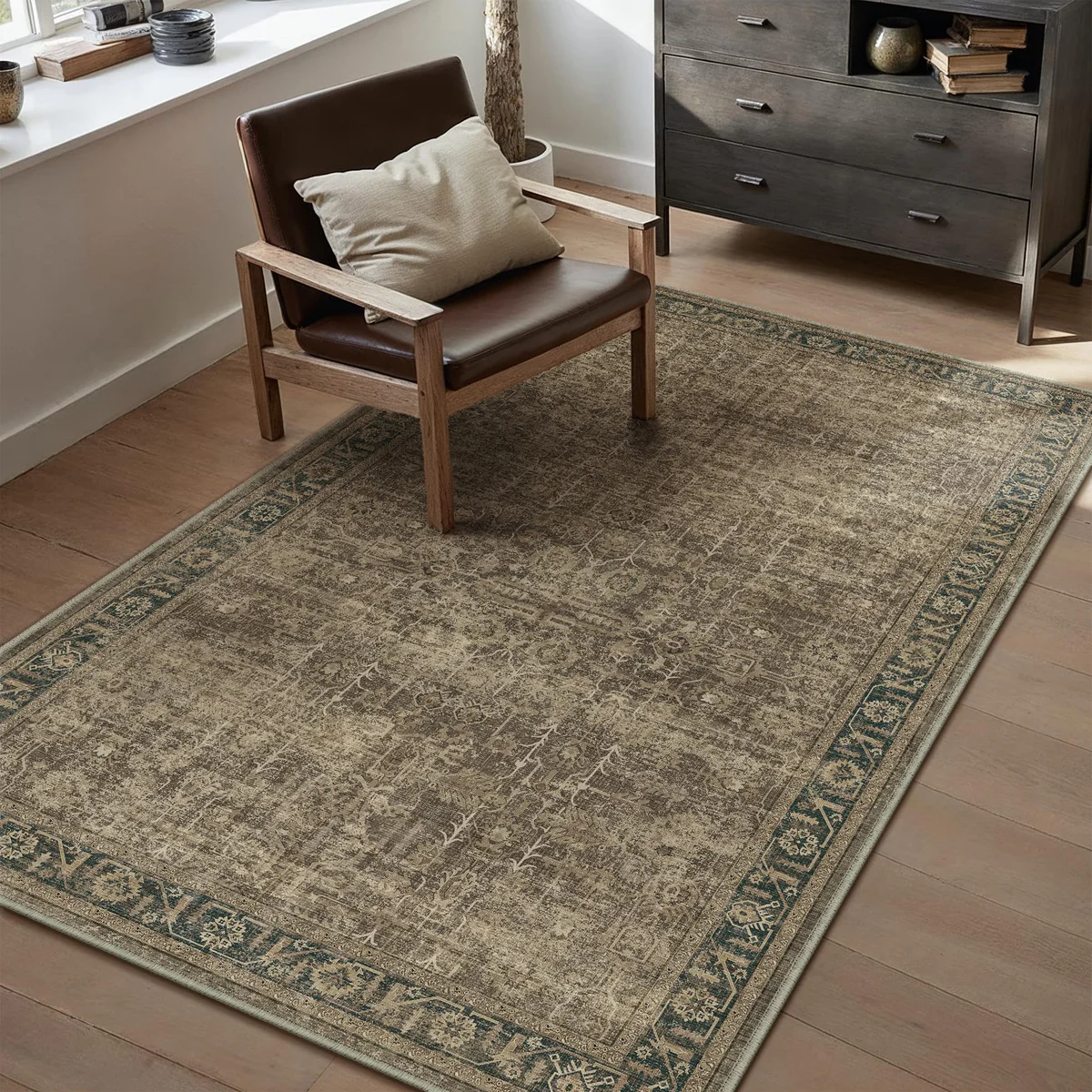 WondRg Vintage Distressed Area Rug Non-Slip Low Pile