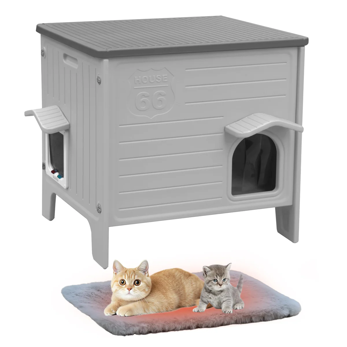 Deblue Outdoor Cat House with Escape Door and Mat